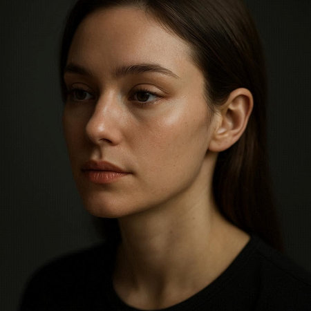 Portrait of a beautiful young woman on a dark background. Close-up.