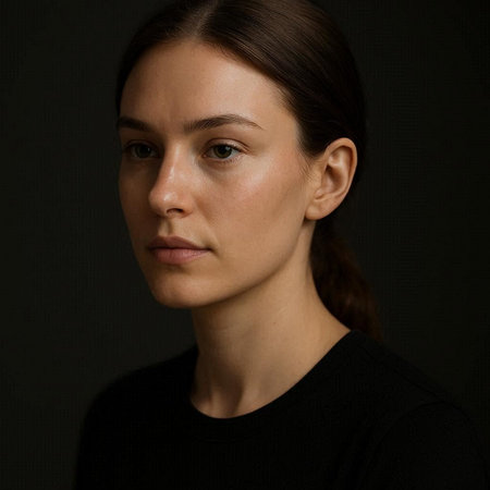 Portrait of a young woman on a dark background. Studio shot.
