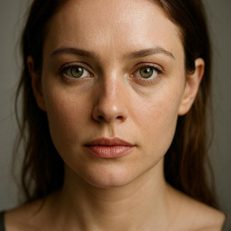 Portrait of a beautiful young woman with brown hair and green eyes