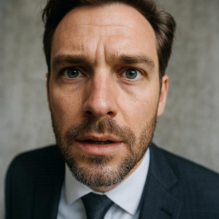 Portrait of a handsome mature man with a beard in a suit