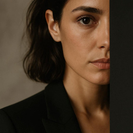 Portrait of a beautiful woman in a black suit on a dark background