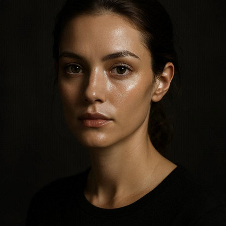 Portrait of a beautiful young brunette woman on a dark background