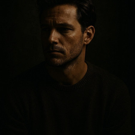 Portrait of a handsome man in a black sweater on a dark background