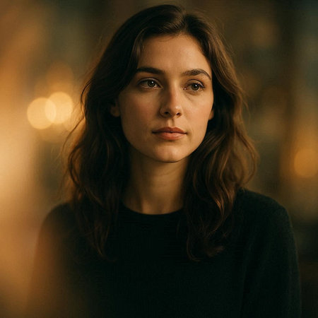 Portrait of a beautiful young woman in a black dress in a dark cityの写真素材