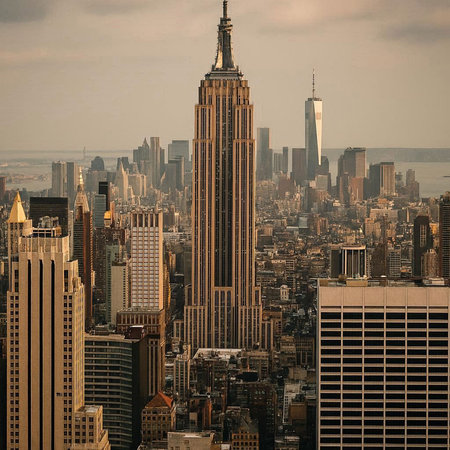 New York City skyline with Empire State Building and skyscrapers.