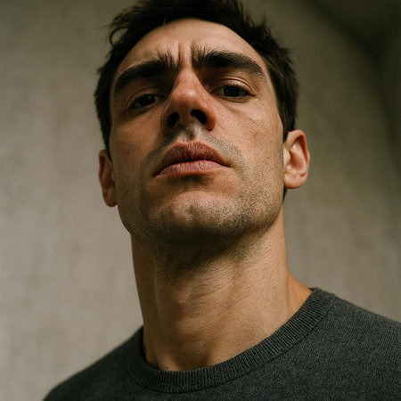 Portrait of a man with a sad expression on his face.の写真素材