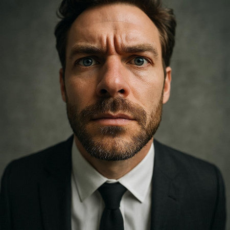 Portrait of a man with a beard in a suit on a dark background
