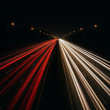 Highway with moving cars at night. Concept of speed, movement and freedom.