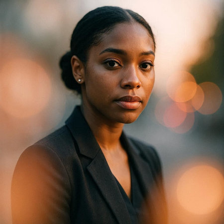 Portrait of a beautiful young african american woman in a business suit.の写真素材