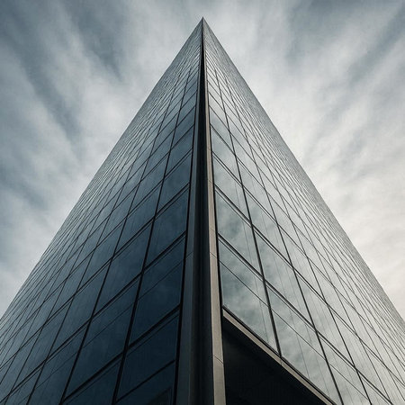 Bottom view of modern skyscrapers, business concept of successful industrial architecture