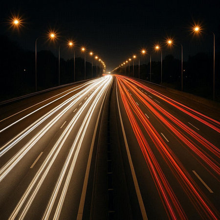 Car light trails on the road at night. Conceptual image.
