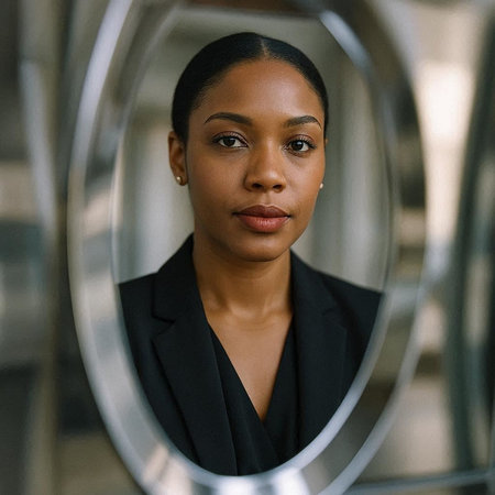 Portrait of a beautiful African American business woman in a black suit
