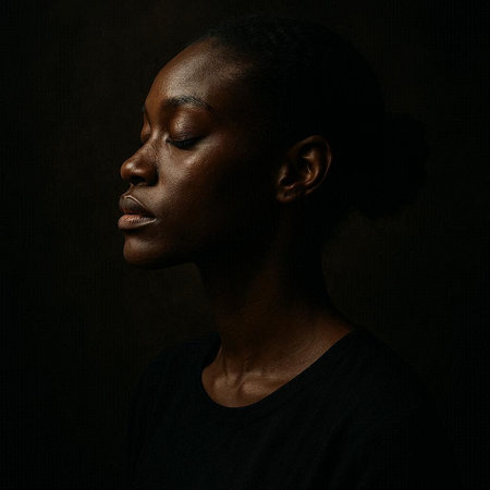 Portrait of a young african american woman on dark background