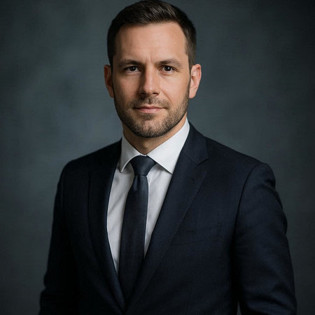 Portrait of a handsome man in a suit on a dark background