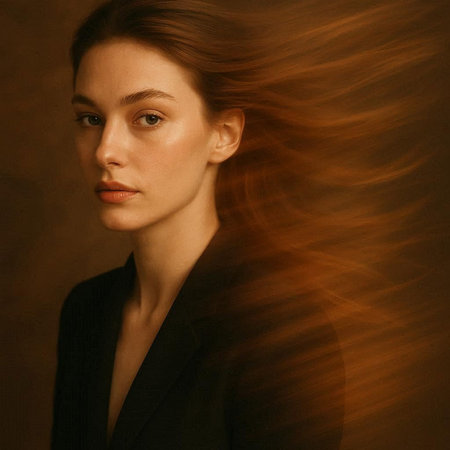 Portrait of beautiful young woman with long hair. Studio shot.の写真素材