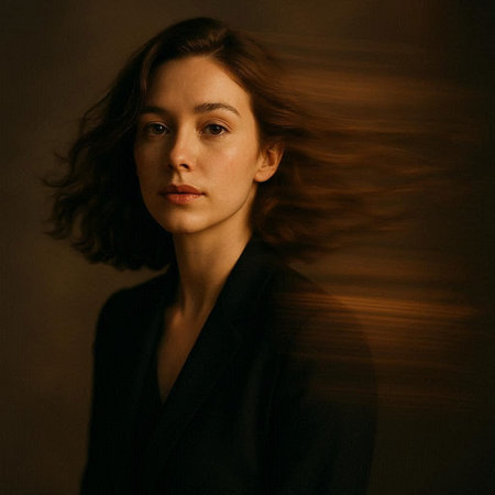 Portrait of a beautiful young woman with long hair in a black suit