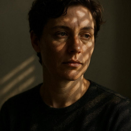 Portrait of a young man in a dark room with blinds