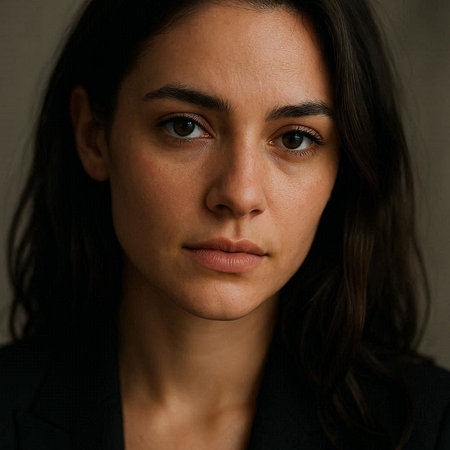Portrait of a beautiful young brunette woman on a dark background