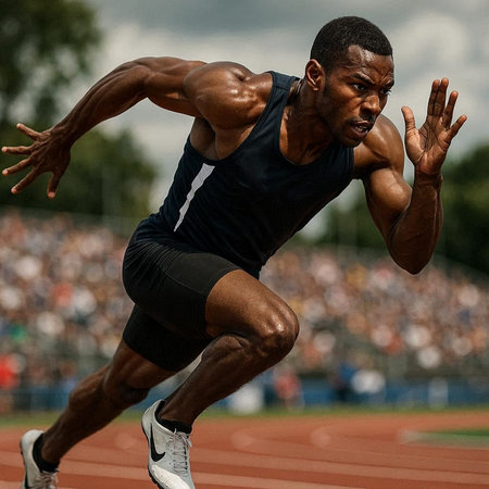 Athlete at the finish line of a track and field event