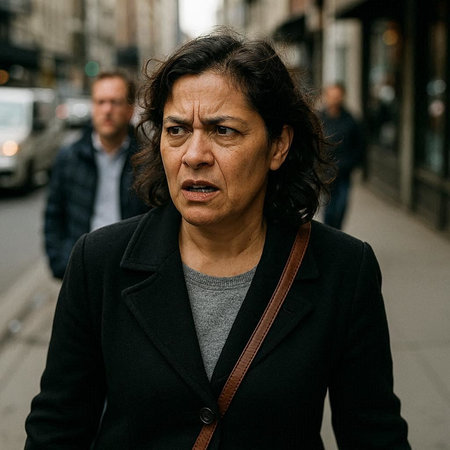 Portrait of a mature woman in a black coat on the street