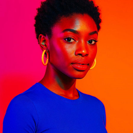 Portrait of a beautiful young african american woman in neon light