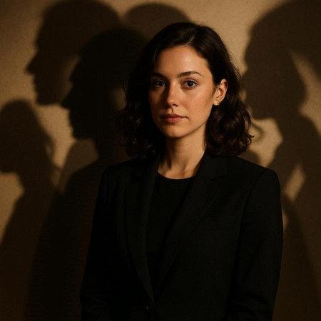 Portrait of a beautiful brunette woman in a black suit.