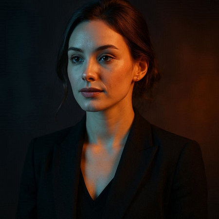 Portrait of a beautiful woman in a black suit on a dark background