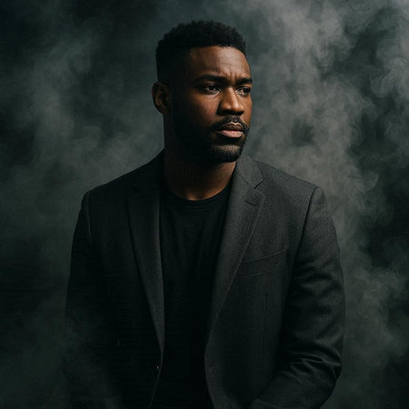 Portrait of a handsome african american man in a black suit.