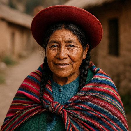 Portrait of an old woman in the village of Cusco, Peruの写真素材