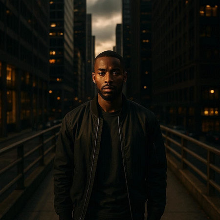 Portrait of a handsome african american man in the city at night