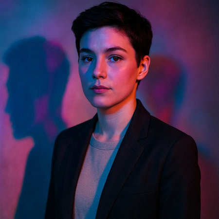 Portrait of a young man in a black suit. Studio shot.