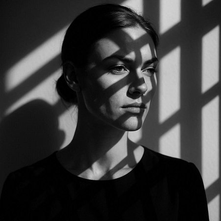Portrait of a beautiful young woman with shadow on her face.