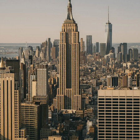 Aerial view of New York City Manhattan skyline with Empire State Building