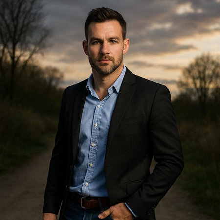 Portrait of a handsome young man in a business suit outdoor.