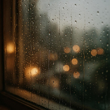 Raindrops on the window. Raindrops on the window. Rainy weather.の写真素材