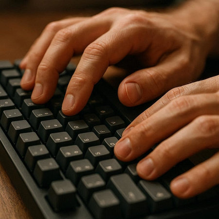 Hands typing on computer keyboard. Hands typing on computer keyboard.