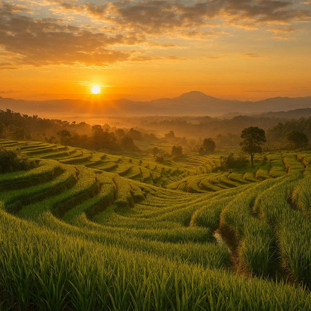 Rice terraces at sunset in Chiangmai, Thailand