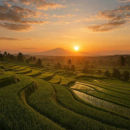 Rice terraces in Bali, Indonesia. Rice fields at sunset.の写真素材