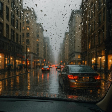 Rainy day in Paris, France. View from the car windowの写真素材