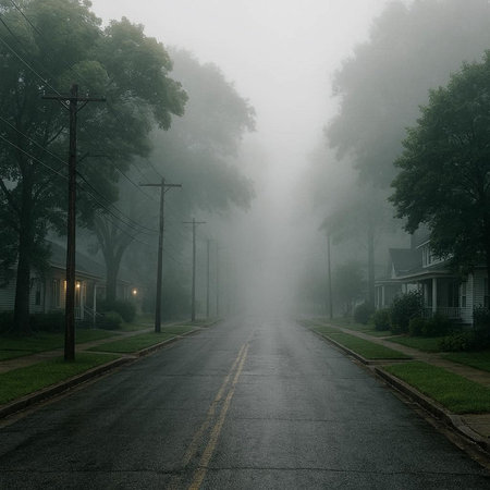 Morning fog on the road in the morning. Foggy road.の写真素材