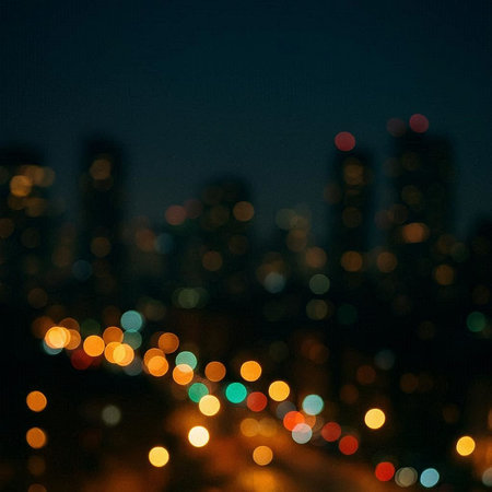 Abstract circular bokeh background of city at night, defocused
