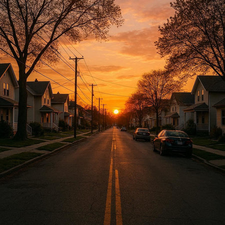 Sunset in the suburbs of Boston, Massachusetts, United States.