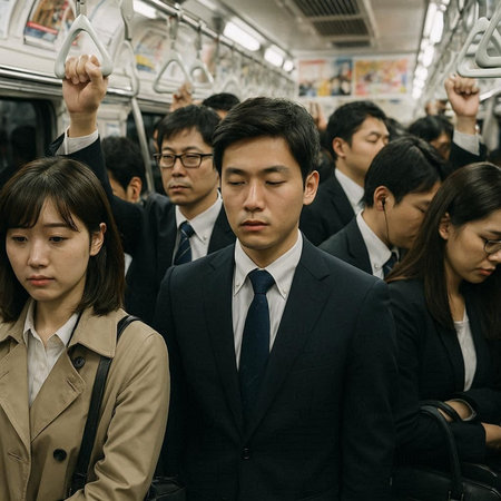 Unidentified people in Tokyo Metro. Tokyo Metro is the world's longest fully automated metro network (75 km).の写真素材