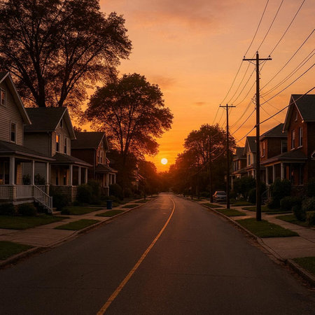 Sunset in a residential area in the suburbs of Toronto, Canada.の写真素材