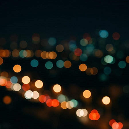 Abstract circular bokeh background of night city lights, defocused