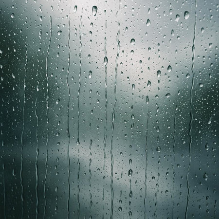 Rain drops on window glass. Raindrops on window glass background.の写真素材