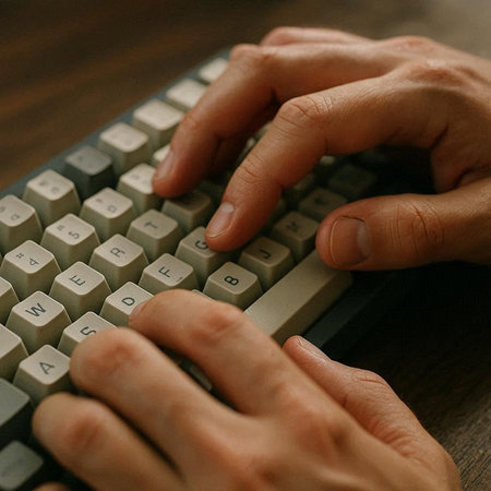 Close up of male hands typing on computer keyboard. Hands typing on keyboard.