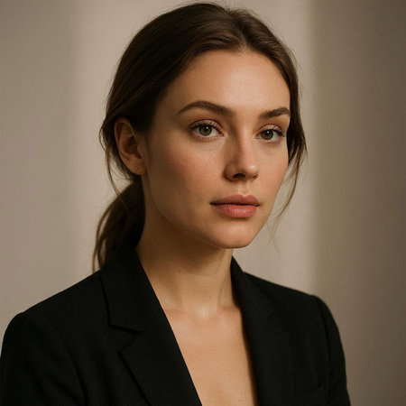 Portrait of a beautiful young brunette woman in a black suit