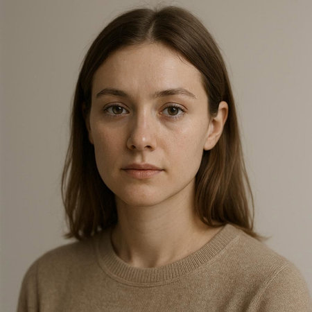Portrait of a young woman with freckles on her faceの写真素材