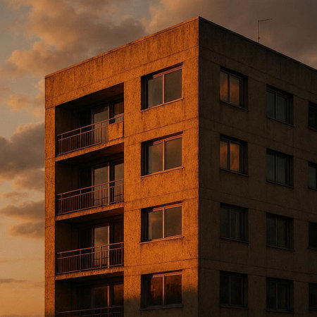 Modern apartment buildings on a sunny day with a blue sky. Facade of a modern apartment building